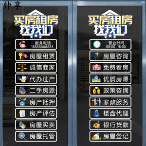 房產中介玻璃門貼紙房屋托管買賣公司裝飾櫥窗裝修布置靜電貼畫